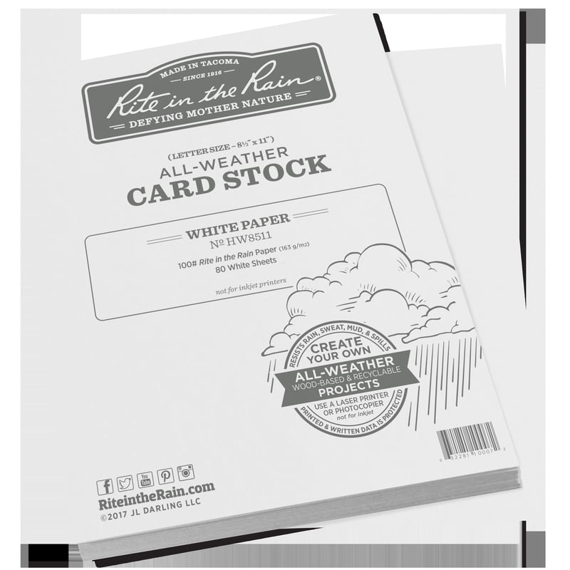 Rite in the Rain All Weather Card Stock, 8.5" x 11", 100# White, 80 Sheet Pack (No. HW8511)