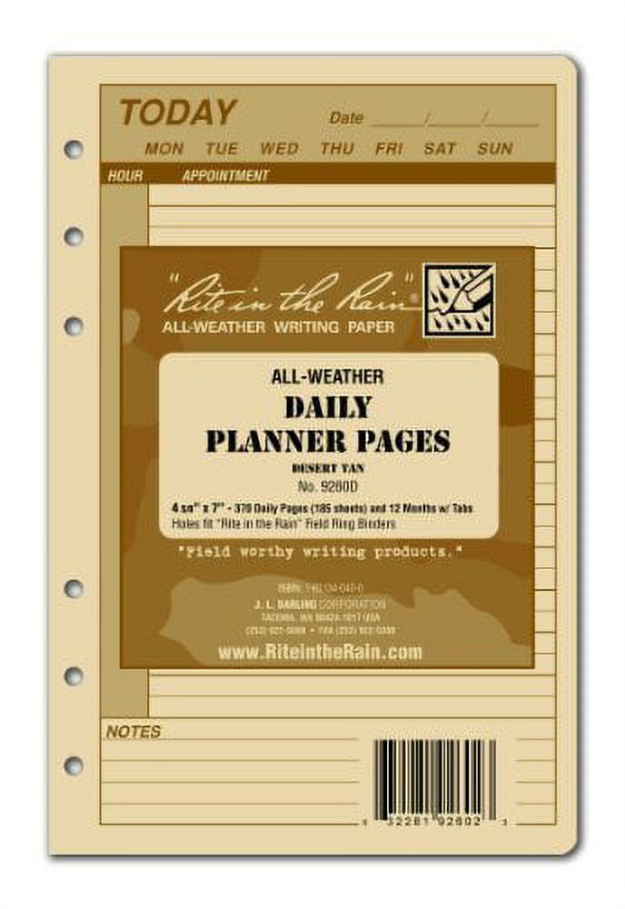Rite in The Rain 9260d Planner Calendar Pages, Daily, 4-5/8 X7 in