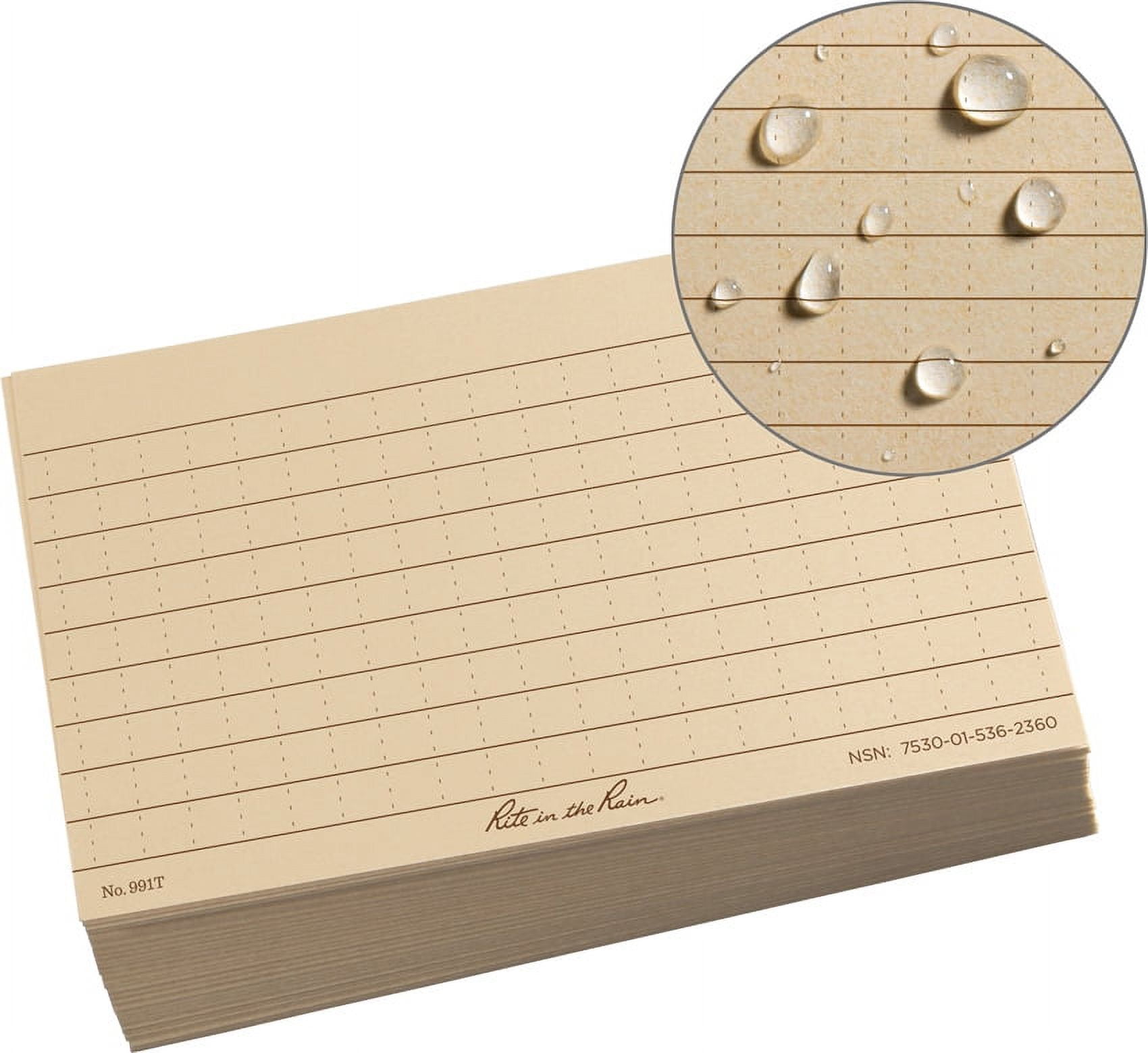 Rite in the Rain All Weather Index Cards, 3" x 5", Universal Pattern, Tan - NEW