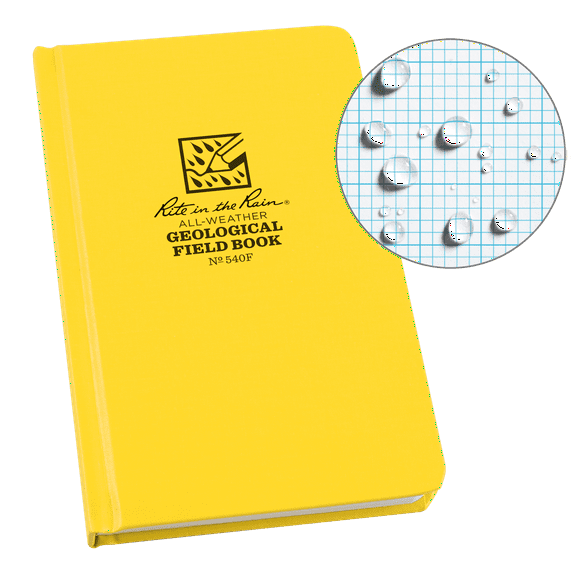 Rite in the Rain Weatherproof Hard Cover Notebook, 4.75" x 7.5", Yellow Cover, Geological Pattern (No. 540F)