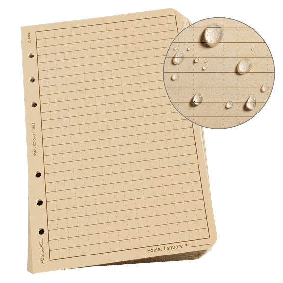 Rite in the Rain Weatherproof Loose Leaf Paper, 4.625" x 7", 32# Tan, Universal Pattern, 100 Sheet Pack (No. 982T)