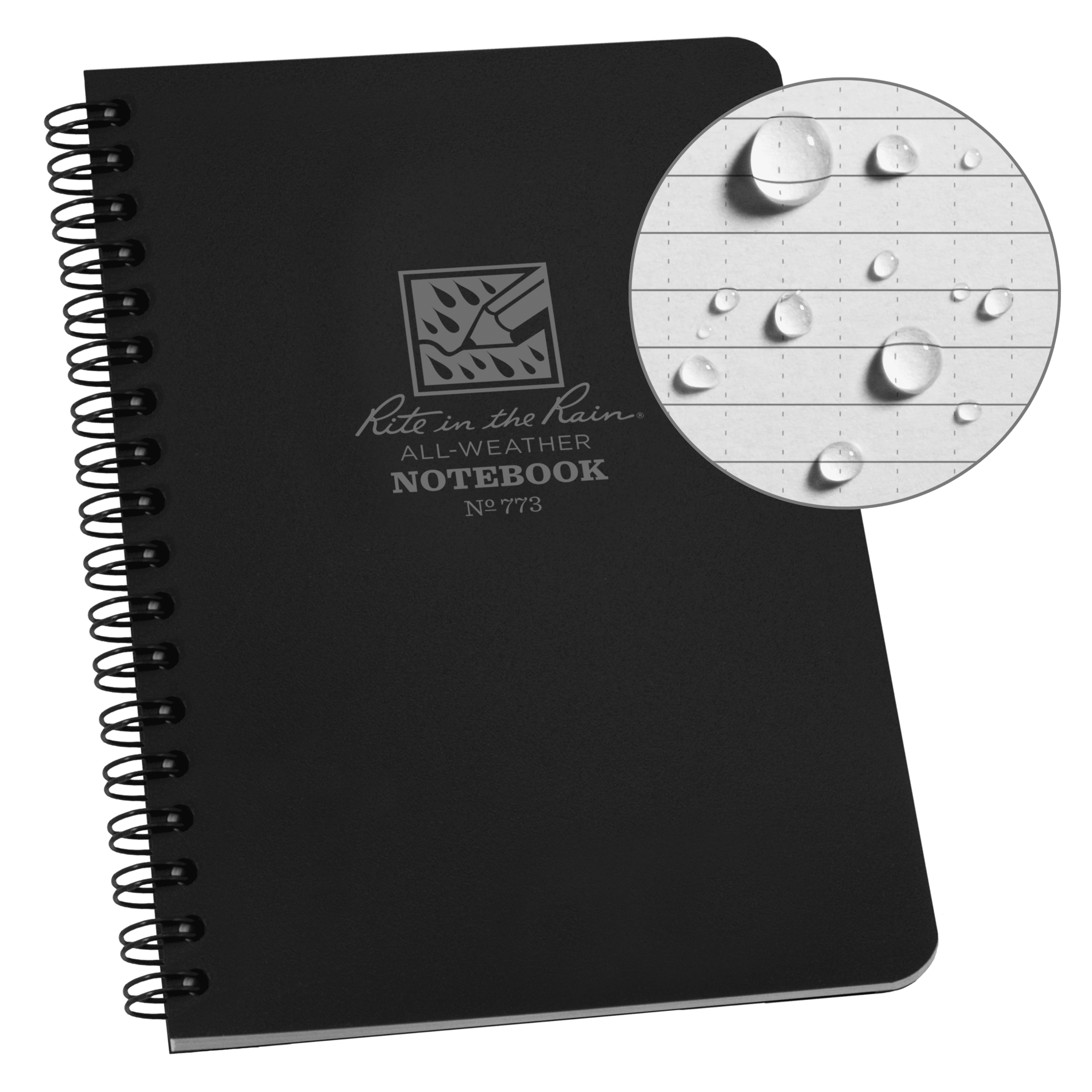 Rite in the Rain Weatherproof Side Spiral Notebook, 4.625" x 7", Black Cover, Universal Pattern (No. 773)