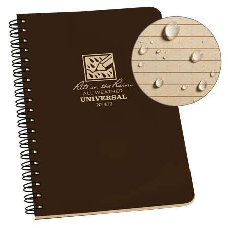 Rite in the Rain Weatherproof Side Spiral Notebook, 4.625" x 7", Brown Weatherproof Notepad, Universal Page Pattern (No. 473)