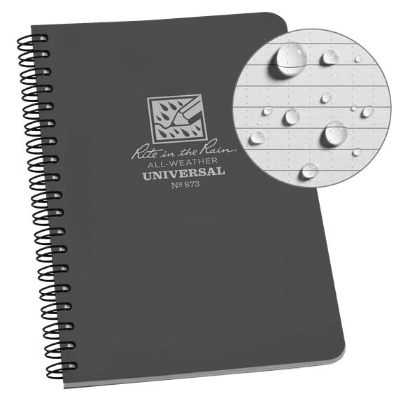 Rite in the Rain Weatherproof Side Spiral Notebook, 4.625" x 7", Gray Cover, Universal Pattern (No. 873)