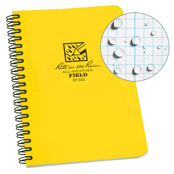 Rite in the Rain Weatherproof Side Spiral Notebook, 4.625" x 7", Yellow Cover, Field Pattern (No. 353)