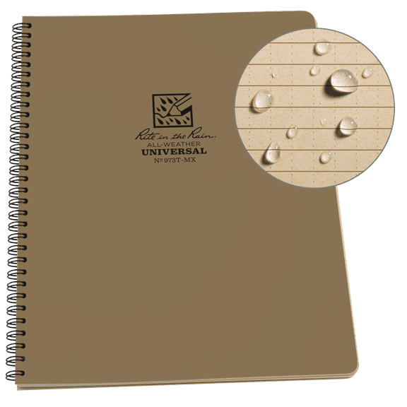 Rite in the Rain Weatherproof Side Spiral Notebook, 8.5" x 11", Tan Cover, Universal Page Pattern (No. 973T-MX)
