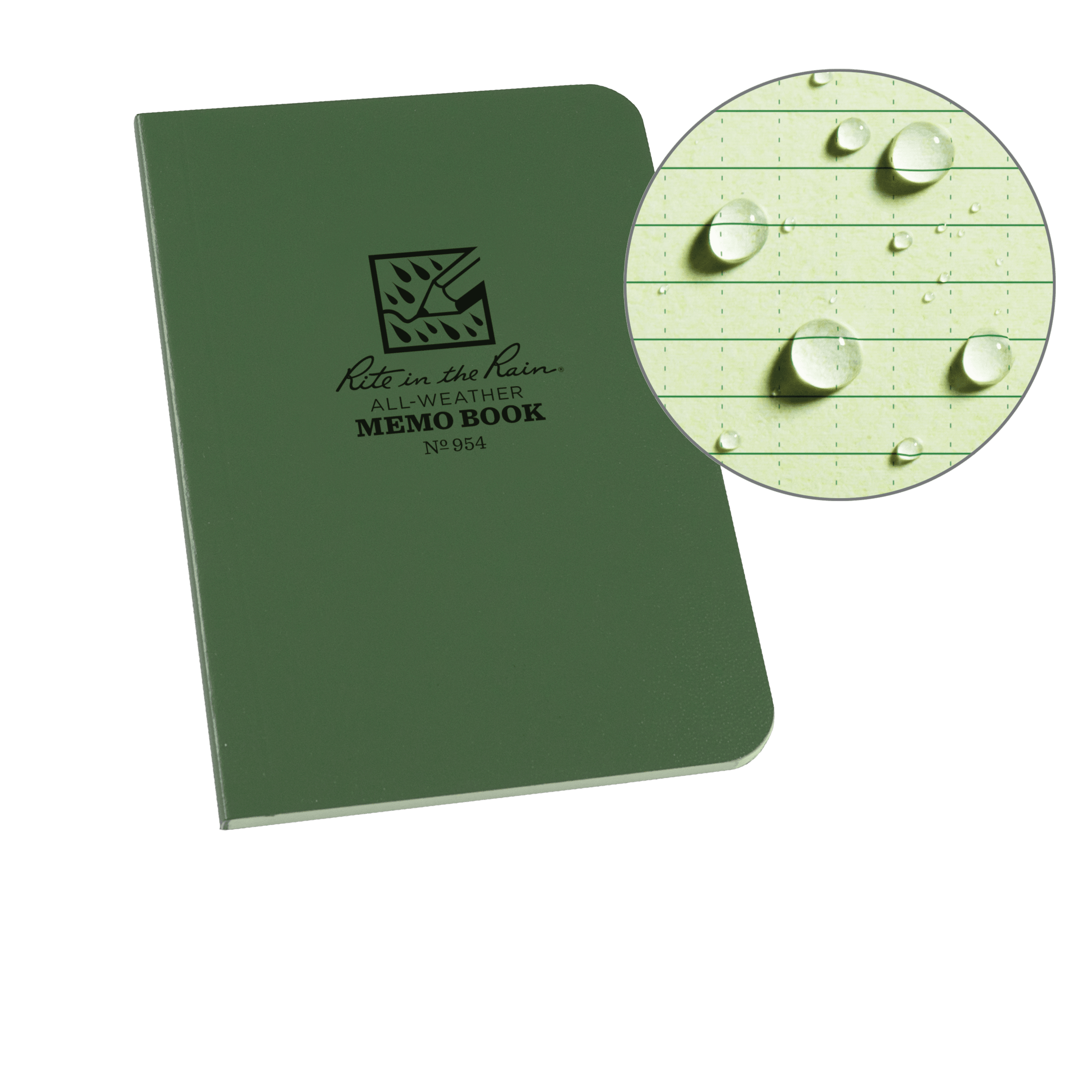 Rite in the Rain Weatherproof Soft Cover Pocket Notebook, 3.5" x 5", Green Cover, Universal Pattern (No. 954)