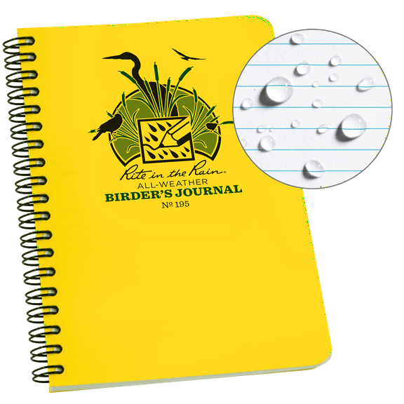 Rite in the Rain Weatherproof Spiral Notebook, 4.625" x 7", Yellow Cover, Birders Journal (No. 195)