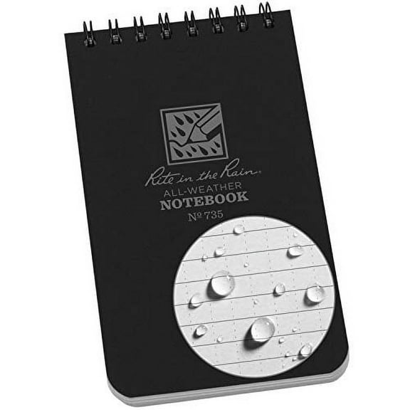 Rite in the Rain Weatherproof Top-Spiral Notebook, 3" x 5", Black Cover, Universal Pattern (No. 735)