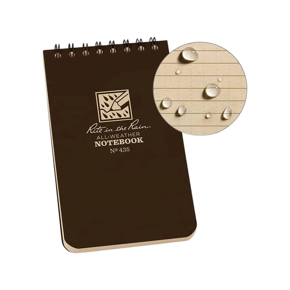 Rite in the Rain Weatherproof Top Spiral Notebook, 3" x 5", Brown Cover, Universal Pattern (No. 435)