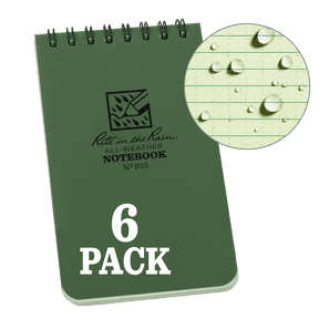 Rite in the Rain Weatherproof Top Spiral Notebook, 3" x 5", Green Cover, Universal Pattern, 6 Pack (No. 935L6)
