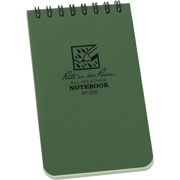 Rite in the Rain Weatherproof Top-Spiral Notebook, 3" x 5", Green Cover, Universal Pattern No. 935