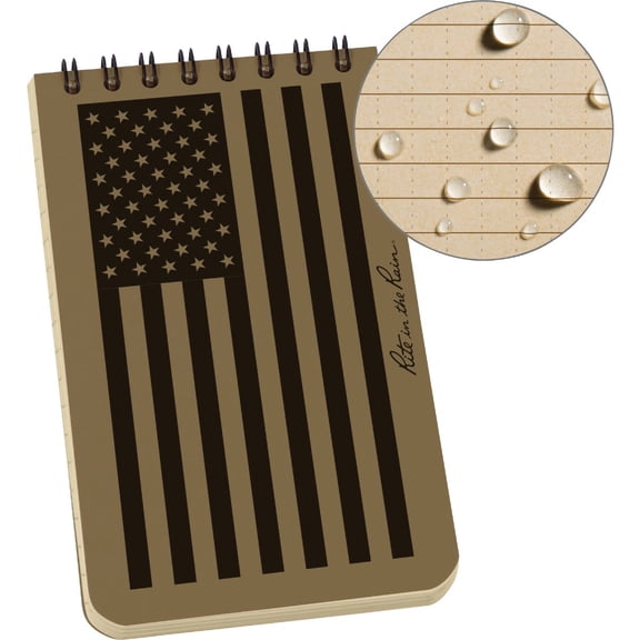 Rite in the Rain Weatherproof Top Spiral Notebook, 3" x 5", Tan American Flag Cover, Universal Pattern, 3 Pack (No. ZMI-220-3)