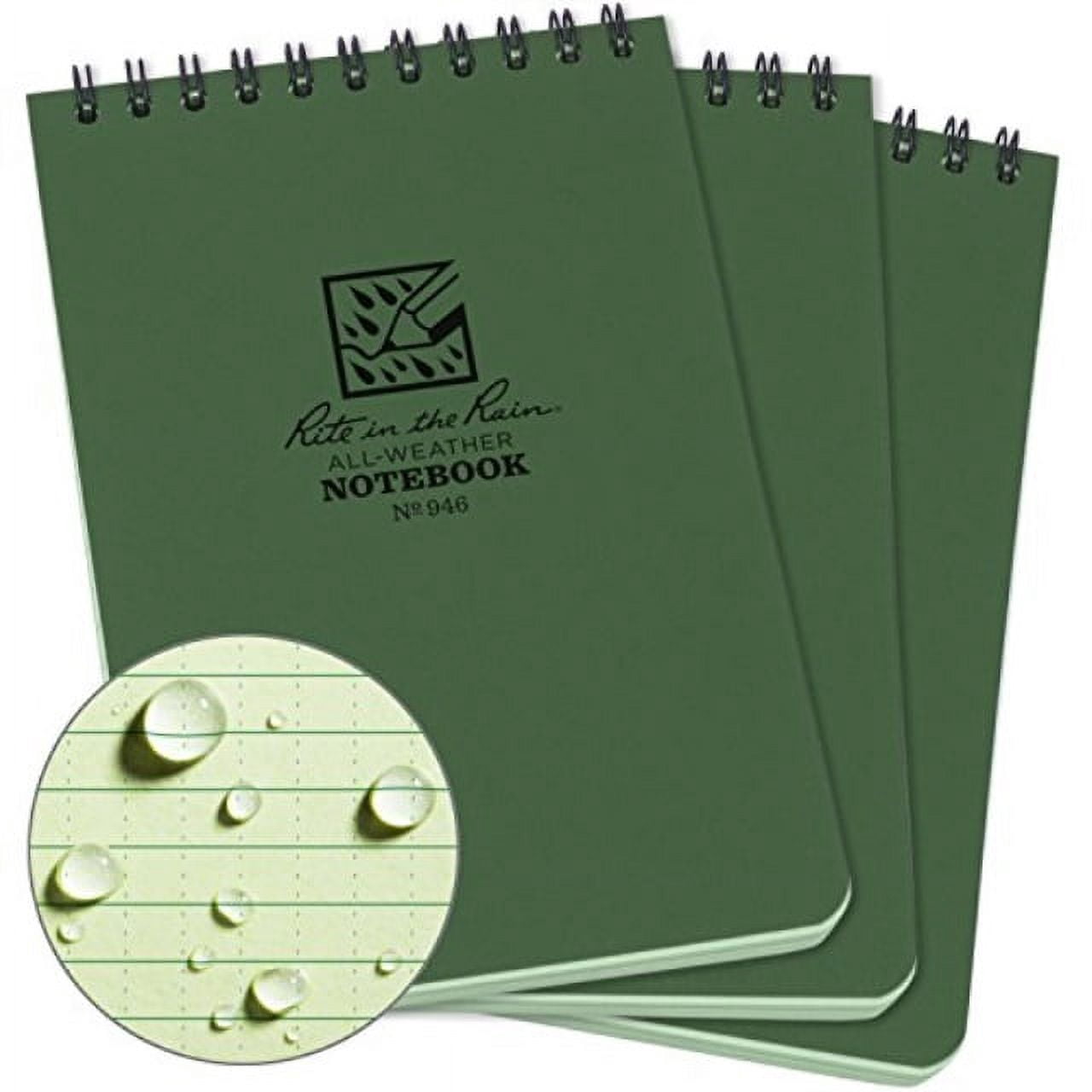 Rite in the Rain Weatherproof Top Spiral Notebook, 4" x 6", Green Cover, Universal Pattern, 3 Pack (No. 946-3)