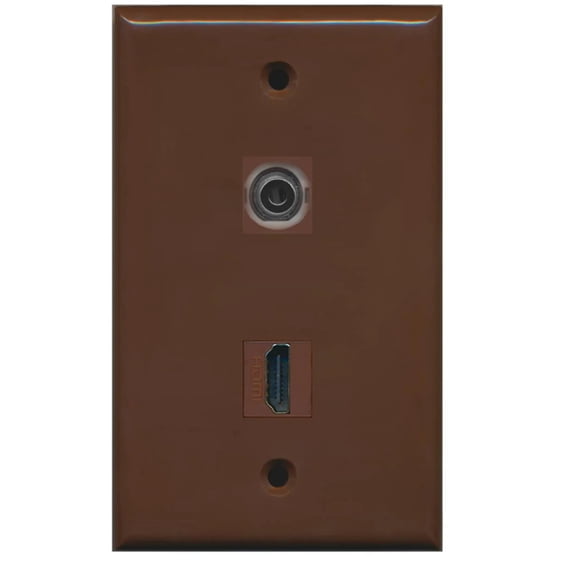 RiteAV - 1 3.5mm Audio/Headphone Jack and 1 HDMI Port Wall Plate - Brown - Bracket Included