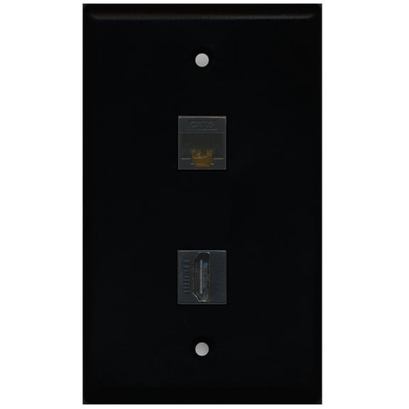 RiteAV - 1 Cat6 Ethernet and 1 HDMI Port Wall Plate - Black - Bracket Included