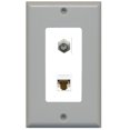 thumbnail image 1 of RiteAV - 1 Coax Cable TV F and 1 Cat6 Ethernet Wall Plate Decorative - Gray & White - Bracket Included, 1 of 1