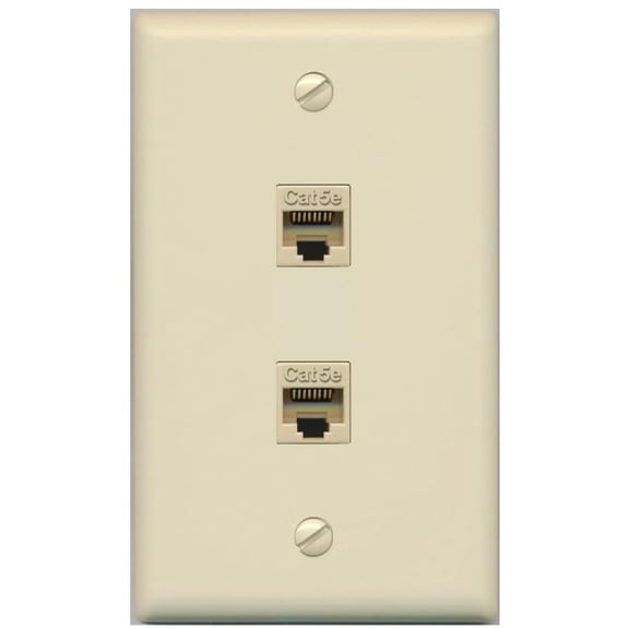 RiteAV 1 Gang 2 Port Cat5e Ethernet Wall Plate - Flat Style Ivory