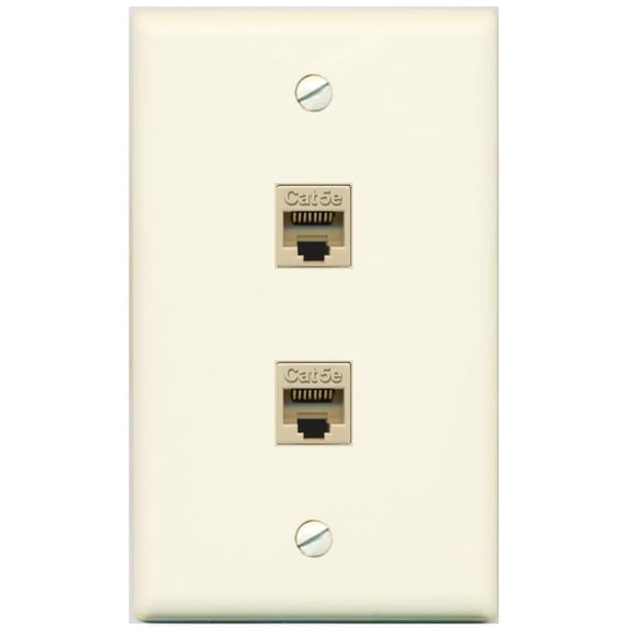 RiteAV 1 Gang 2 Port Cat5e Ethernet Wall Plate - Flat Style Light Almond