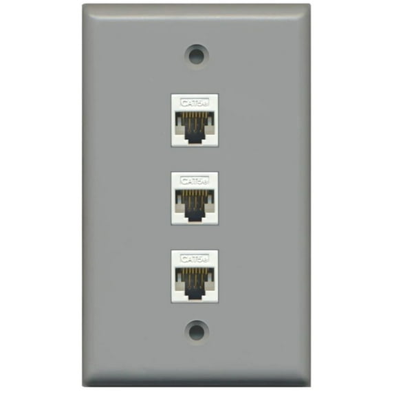RiteAV 1 Gang 3 Port Cat5e Wall Plate - Gray
