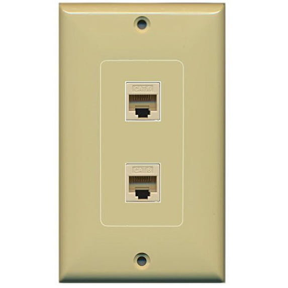 RiteAV (1 Gang Decorative 2 Cat6 Ivory Wall Plate Ivory