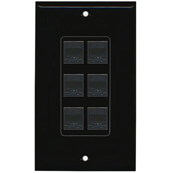 RiteAV (1 Gang Decorative 6 Cat5e Black Wall Plate Black
