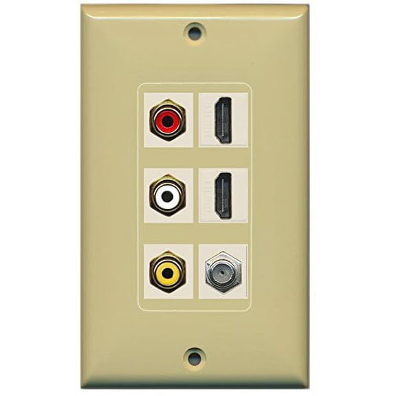 RiteAV - (1 Gang Decorative Composite Video 2 HDMI Ivory Coax Ivory Wall Plate Ivory