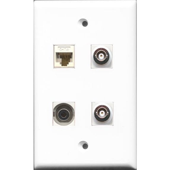 RiteAV 1 Port 3.5mm 2 Port BNC and 1 Port Cat6 Ethernet White Wall Plate