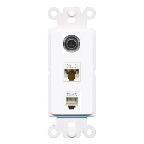 RiteAV 1 Port 3.5mm CAT6 Phone Coupler Jack Insert Rocker Module Female-Female for Decorative Wall Cover Face Plate [White]