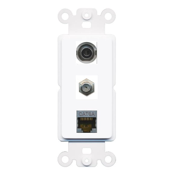 RiteAV 1 Port 3.5mm CAT6A Coax Coupler Jack Insert Rocker Module Female-Female for Decorative Wall Cover Face Plate [White]