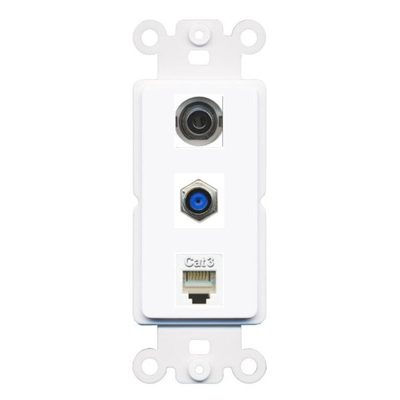 RiteAV 1 Port 3.5mm F81 Phone Coupler Jack Insert Rocker Module Female-Female for Decorative Wall Cover Face Plate [White]