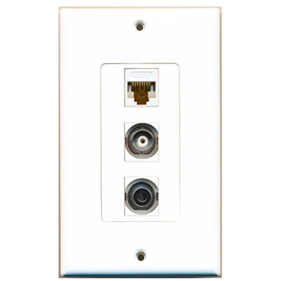 RiteAV - 1 Port 3.5mm and 1 Port BNC and 1 Port Cat6 Ethernet White Decorative Wall Plate Decorative