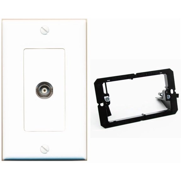 RiteAV 1 Port BNC Jack Wall Plate Connector Faceplate - Bracket [White]