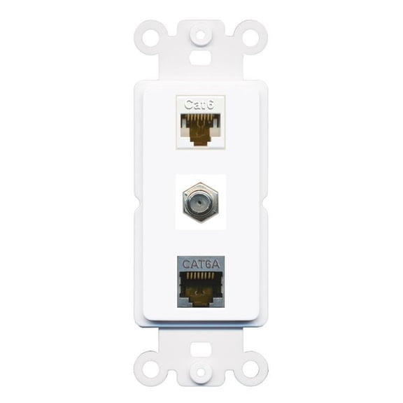 RiteAV 1 Port CAT6 CAT6A Coax Coupler Jack Insert Rocker Module Female-Female for Decorative Wall Cover Face Plate [White]