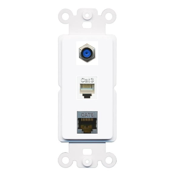RiteAV 1 Port CAT6-SHIELDED F81 Phone Coupler Jack Insert Rocker Module Female-Female for Decorative Wall Cover Face Plate [White]