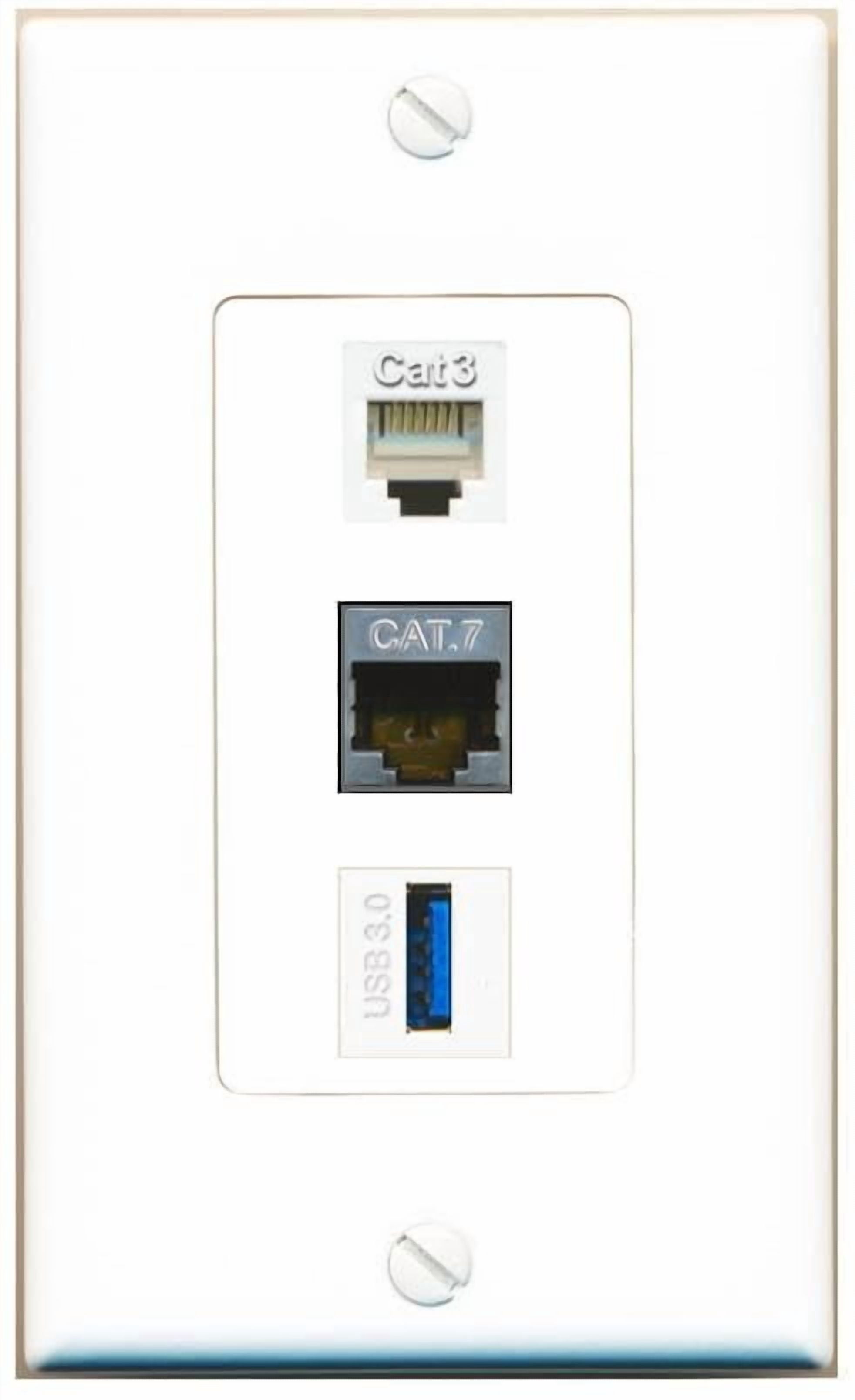 Computer/phone Coupler RiteAV 1 Port CAT7 Phone USB-3 Jack Coupler Female-Female Wall Plate ...