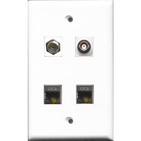 RiteAV 1 Port Coax Cable TV- F-Type 2 Port Shielded Cat6 Ethernet and 1 Port BNC Wall Plate