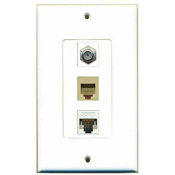 RiteAV 1 Port Coax Cable TV- F-Type Phone RJ11 RJ12 1 Port Cat5e Ethernet Wall Plate Oversized White