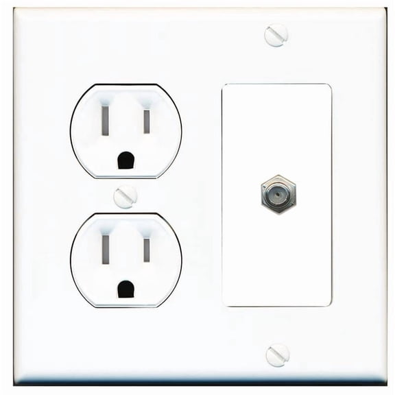 RiteAV 1 Port Coax Cable TV F-Type Wall Plate - Tamper Res Round [White/White]