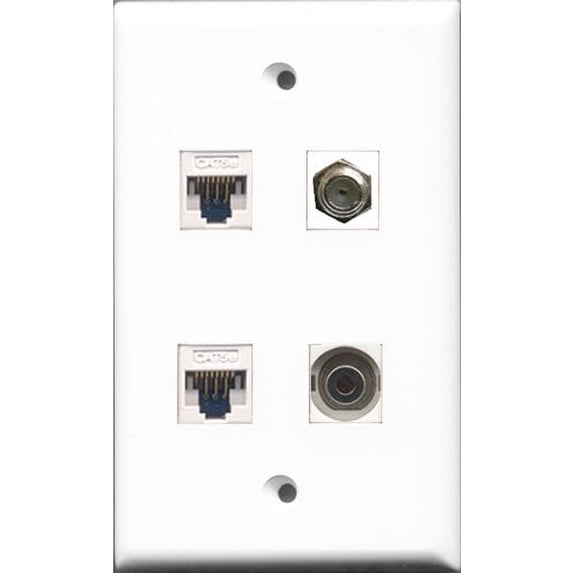 RiteAV - 1 Port Coax Cable TV- F-Type and 1 Port 3.5mm 2 Port Cat5e Ethernet White Wall Plate