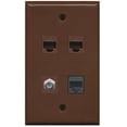 thumbnail image 1 of RiteAV 1 Port Coax Cable TV- F-Type and 1 Port Phone RJ11 RJ12 2 Port Cat6 Ethernet Wall Plate - Brown, 1 of 1