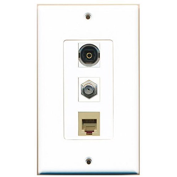 RiteAV - 1 Port Coax Cable TV- F-Type and 1 Port Phone RJ11 RJ12 Beige and 1 Port Toslink Decorative Wall Plate Decorative