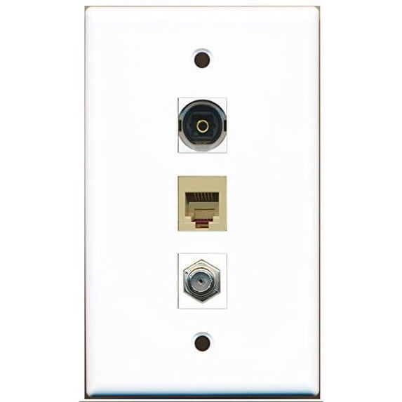 RiteAV - 1 Port Coax Cable TV- F-Type and 1 Port Phone RJ11 RJ12 Beige and 1 Port Toslink Wall Plate
