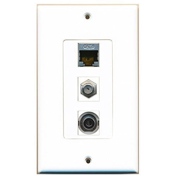 RiteAV - 1 Port Coax Cable TV- F-Type and 1 Port Shielded Cat6 Ethernet and 1 Port 3.5mm Decorative Wall Plate Decorative