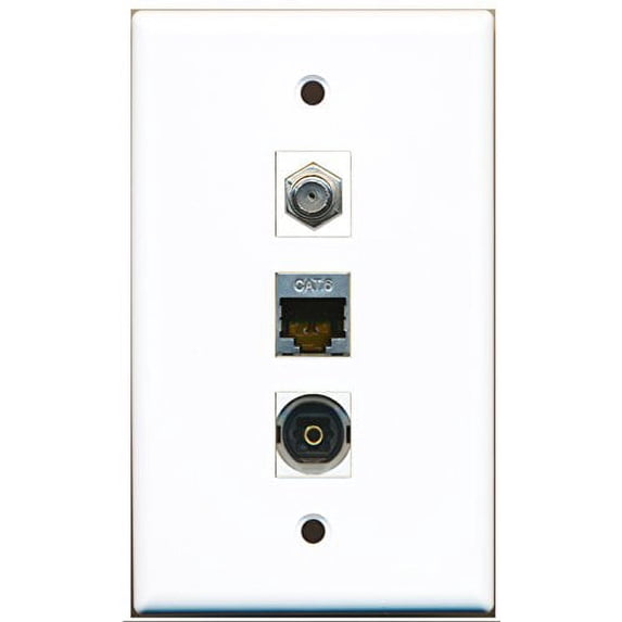 RiteAV - 1 Port Coax Cable TV- F-Type and 1 Port Shielded Cat6 Ethernet and 1 Port Toslink Wall Plate