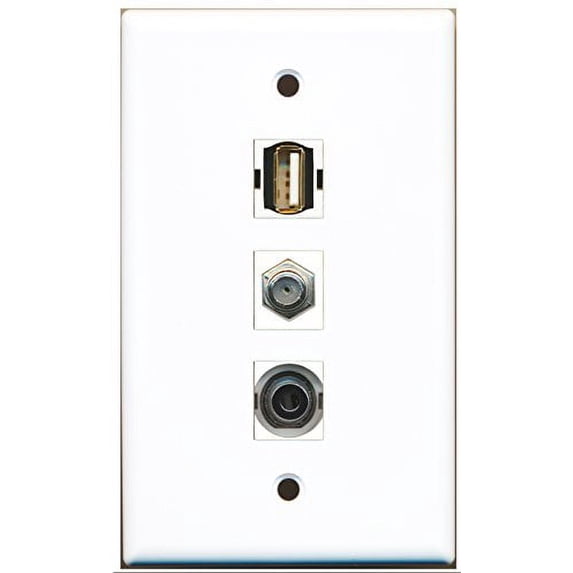 RiteAV - 1 Port Coax Cable TV- F-Type and 1 Port USB A-A and 1 Port 3.5mm Wall Plate