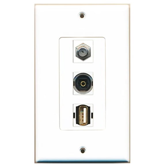 RiteAV - 1 Port Coax Cable TV- F-Type and 1 Port USB A-A and 1 Port Toslink Decorative Wall Plate Decorative
