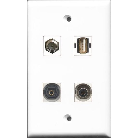 RiteAV 1 Port Coax Cable TV- F-Type and 1 Port USB A-A and 1 Port Toslink and 1 Port 3.5mm Wall Plate