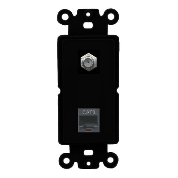 RiteAV 1 Port Coax Phone Coupler Jack Insert Rocker Module Female-Female for Decorative Wall Cover Face Plate [Black]