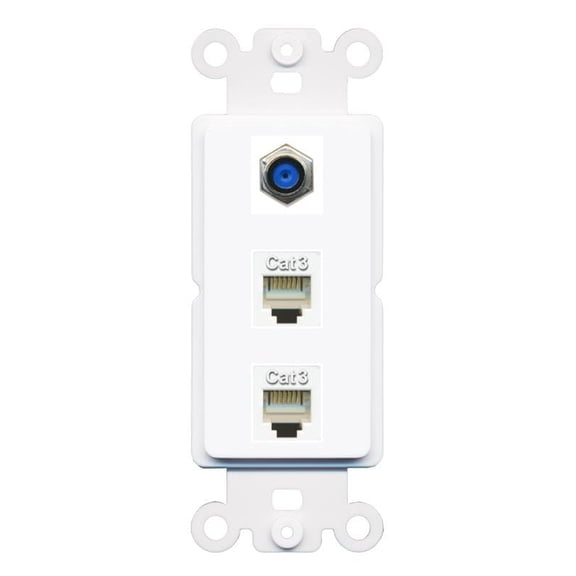 RiteAV 1 Port F81 2 Phone Coupler Jack Insert Rocker Module Female-Female for Decorative Wall Cover Face Plate [White]